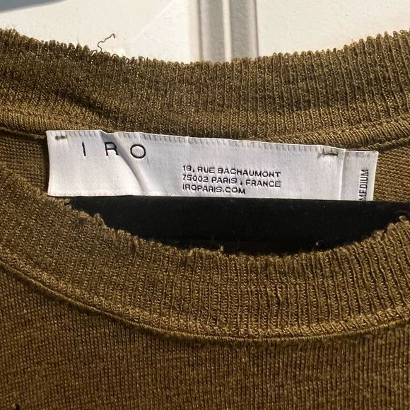 IRO Men’s Olive Green Distressed Linen Tee - Medium - Picture 6 of 6